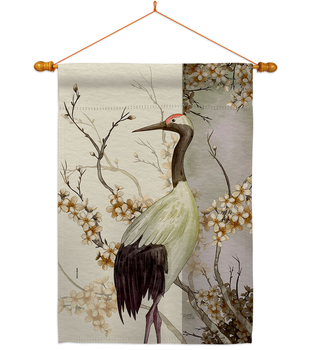 Red Crowned Crane Animals Bird 28 x 40 in. Double-Sided Decorative Vertical House Flag Set for Decoration Banner Garden Yard Gift