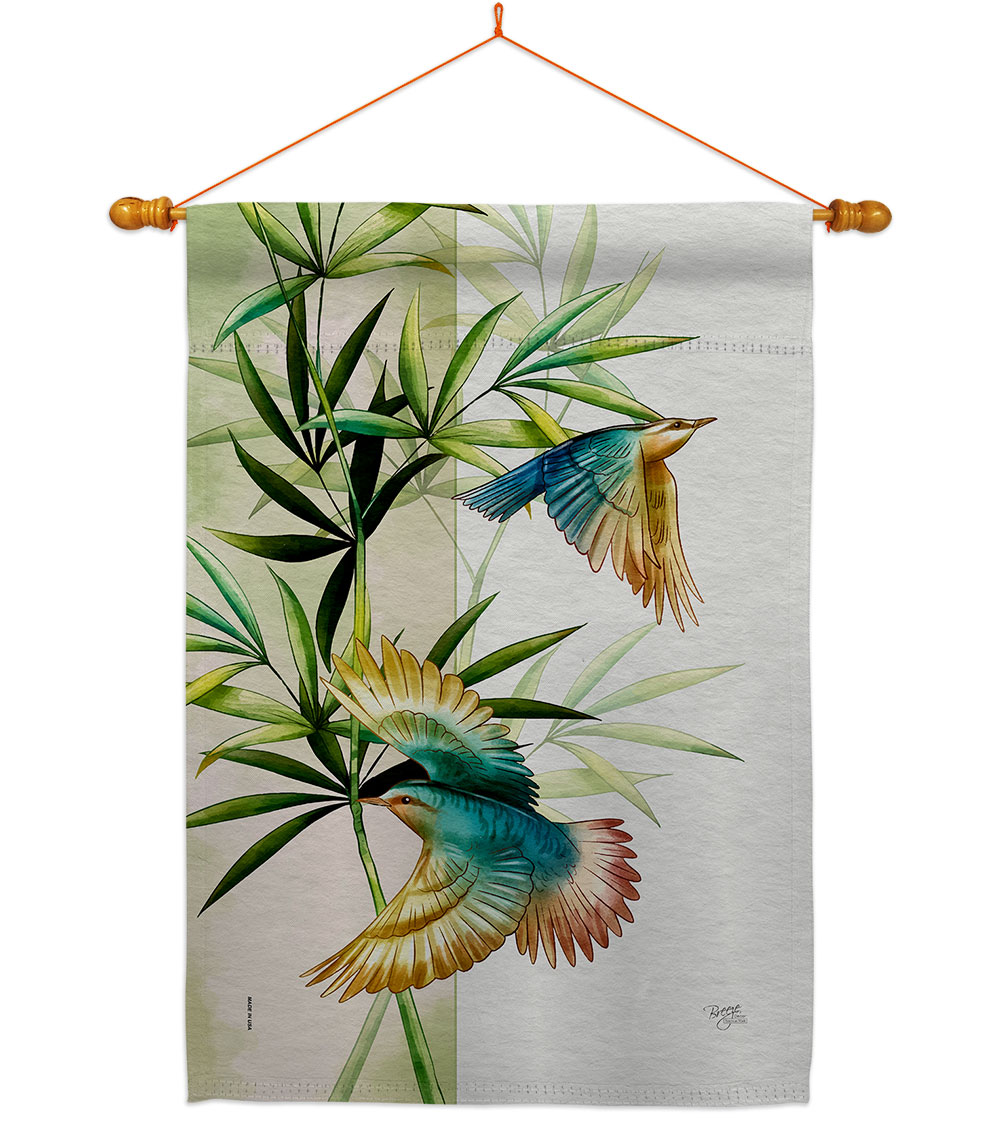 Asian Blossom Birds Animals Bird 28 x 40 in. Double-Sided Decorative Vertical House Flag Set for Decoration Banner Garden Yard Gift