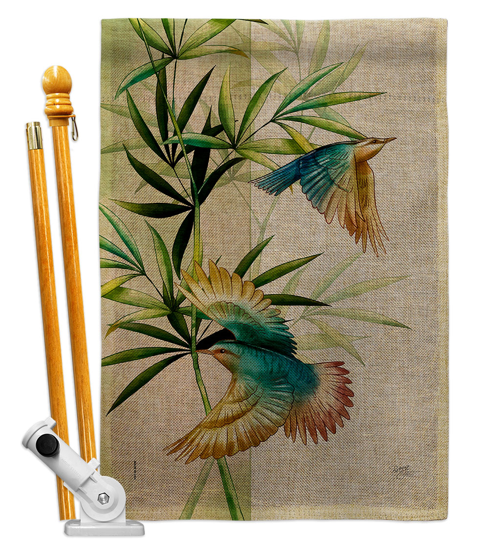Asian Blossom Birds Animals Bird 28 x 40 in. Double-Sided Decorative Vertical House Flag Set for Decoration Banner Garden Yard Gift