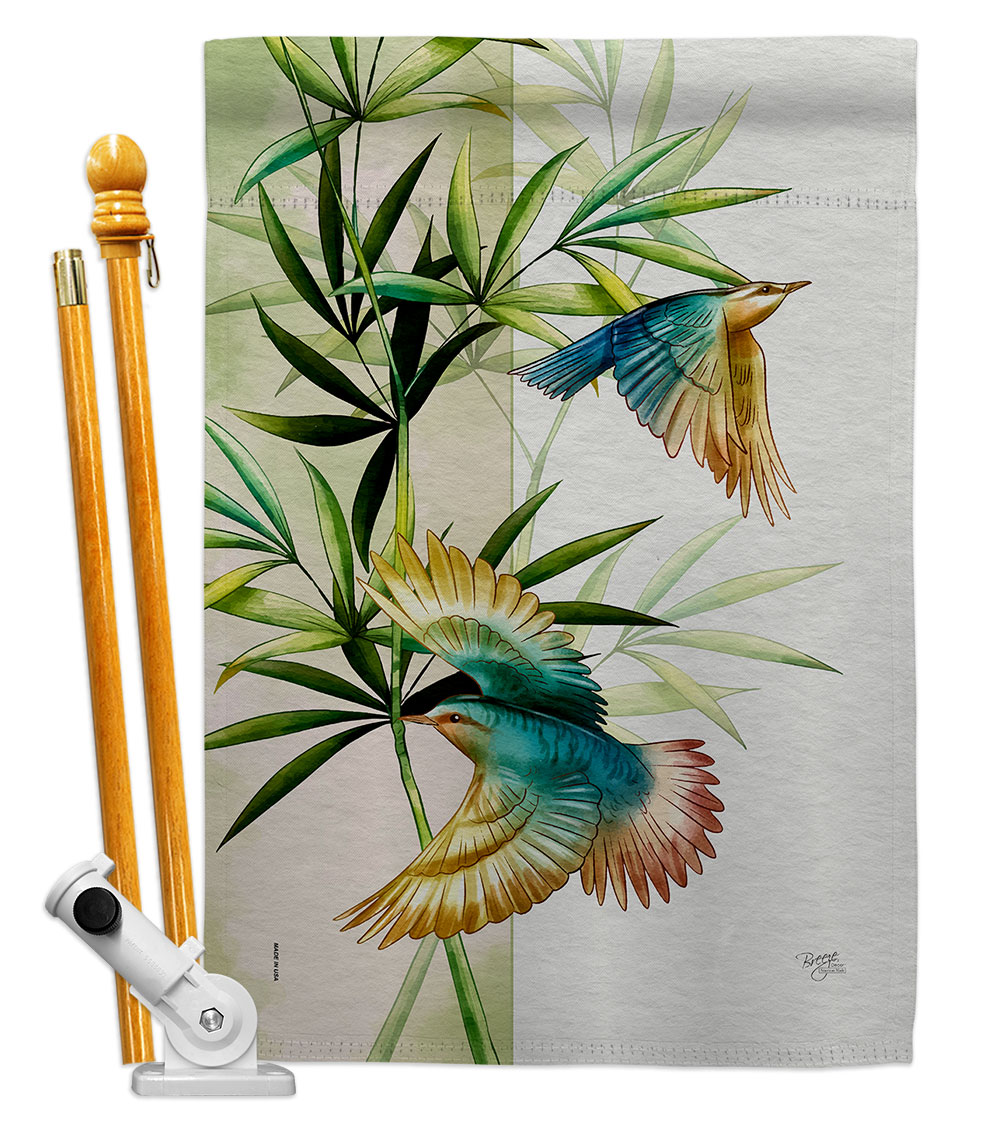 Asian Blossom Birds Animals Bird 28 x 40 in. Double-Sided Decorative Vertical House Flag Set for Decoration Banner Garden Yard Gift