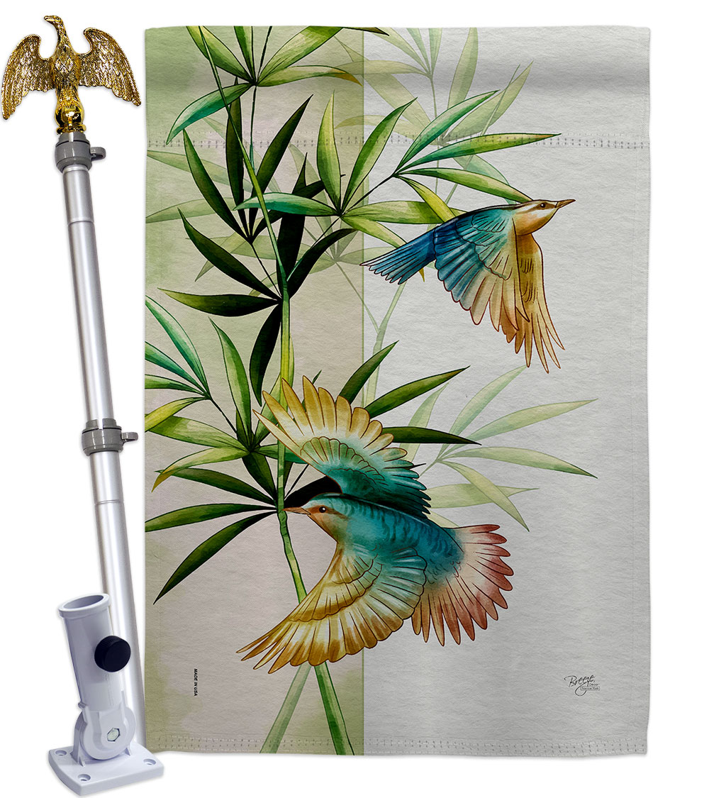 Asian Blossom Birds Animals Bird 28 x 40 in. Double-Sided Decorative Vertical House Flag Set for Decoration Banner Garden Yard Gift