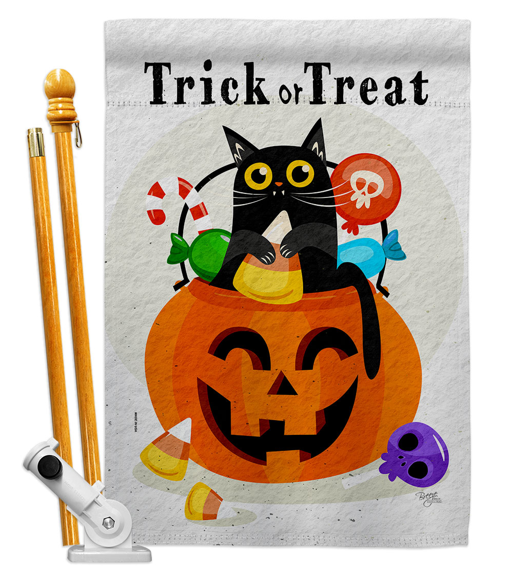 Silly Halloween Kitty Falltime 28 x 40 in. Double-Sided Decorative Horizontal Flags for Decoration Banner Garden Yard Gift