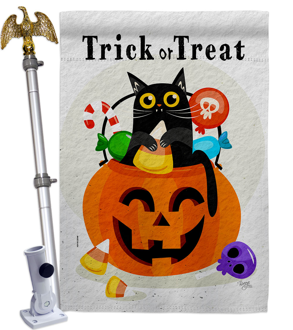 Silly Halloween Kitty Falltime 28 x 40 in. Double-Sided Decorative Horizontal Flags for Decoration Banner Garden Yard Gift