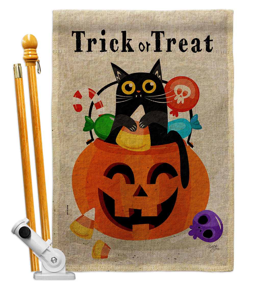 Silly Halloween Kitty Falltime 28 x 40 in. Double-Sided Decorative Horizontal Flags for Decoration Banner Garden Yard Gift