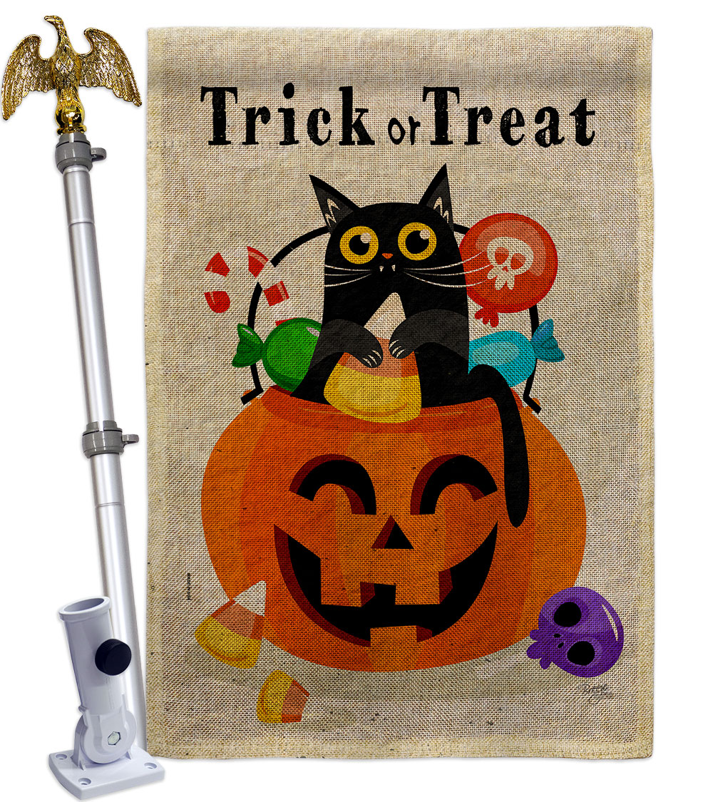 Silly Halloween Kitty Falltime 28 x 40 in. Double-Sided Decorative Horizontal Flags for Decoration Banner Garden Yard Gift