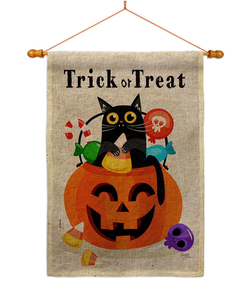 Silly Halloween Kitty Falltime 28 x 40 in. Double-Sided Decorative Horizontal Flags for Decoration Banner Garden Yard Gift