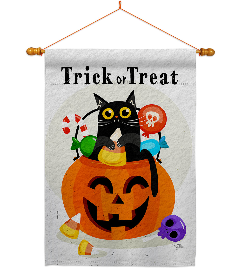 Silly Halloween Kitty Falltime 28 x 40 in. Double-Sided Decorative Horizontal Flags for Decoration Banner Garden Yard Gift
