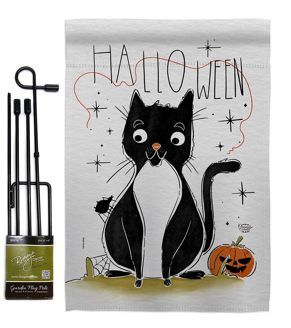 Halloween Tuxedo Cat Falltime 13 x 18.5. in. Double-Sided Decorative Horizontal House Garden Flag Set for Decoration Banner Yard Gift