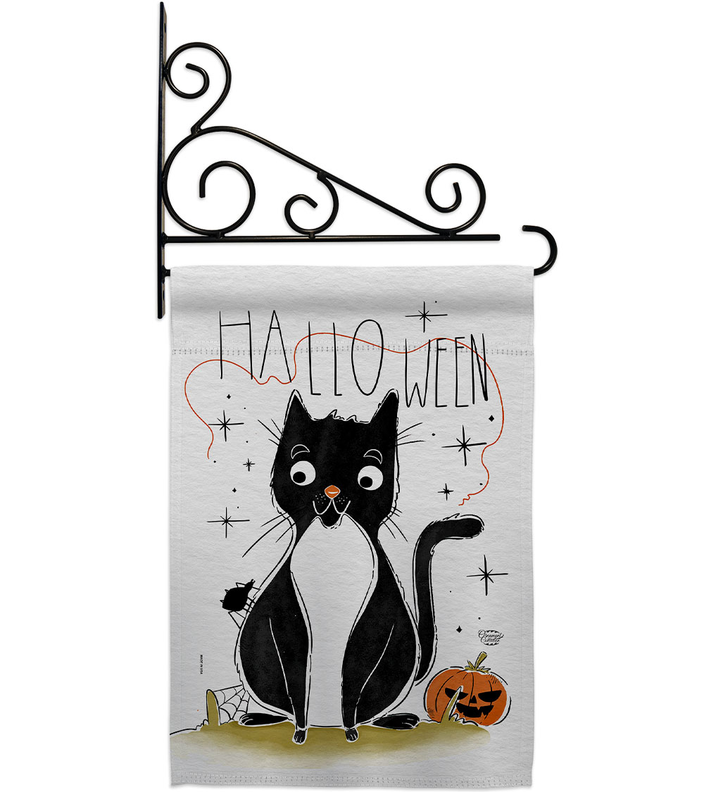 Halloween Tuxedo Cat Falltime 13 x 18.5. in. Double-Sided Decorative Horizontal House Garden Flag Set for Decoration Banner Yard Gift