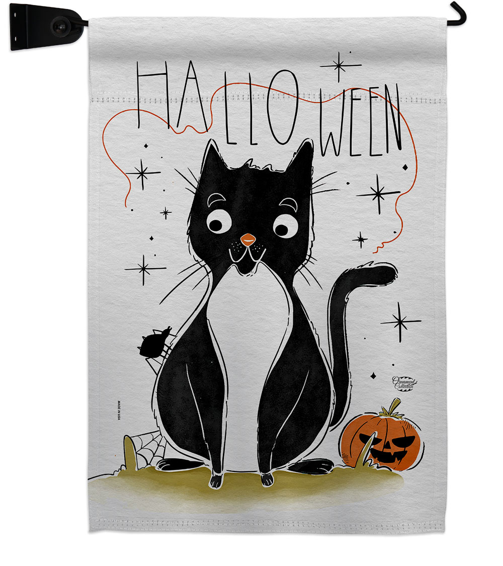 Halloween Tuxedo Cat Falltime 13 x 18.5. in. Double-Sided Decorative Horizontal House Garden Flag Set for Decoration Banner Yard Gift