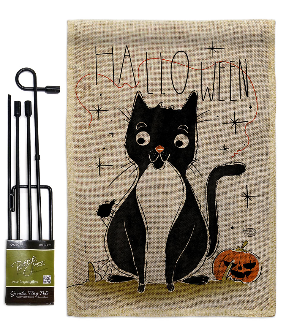 Halloween Tuxedo Cat Falltime 13 x 18.5. in. Double-Sided Decorative Horizontal House Garden Flag Set for Decoration Banner Yard Gift