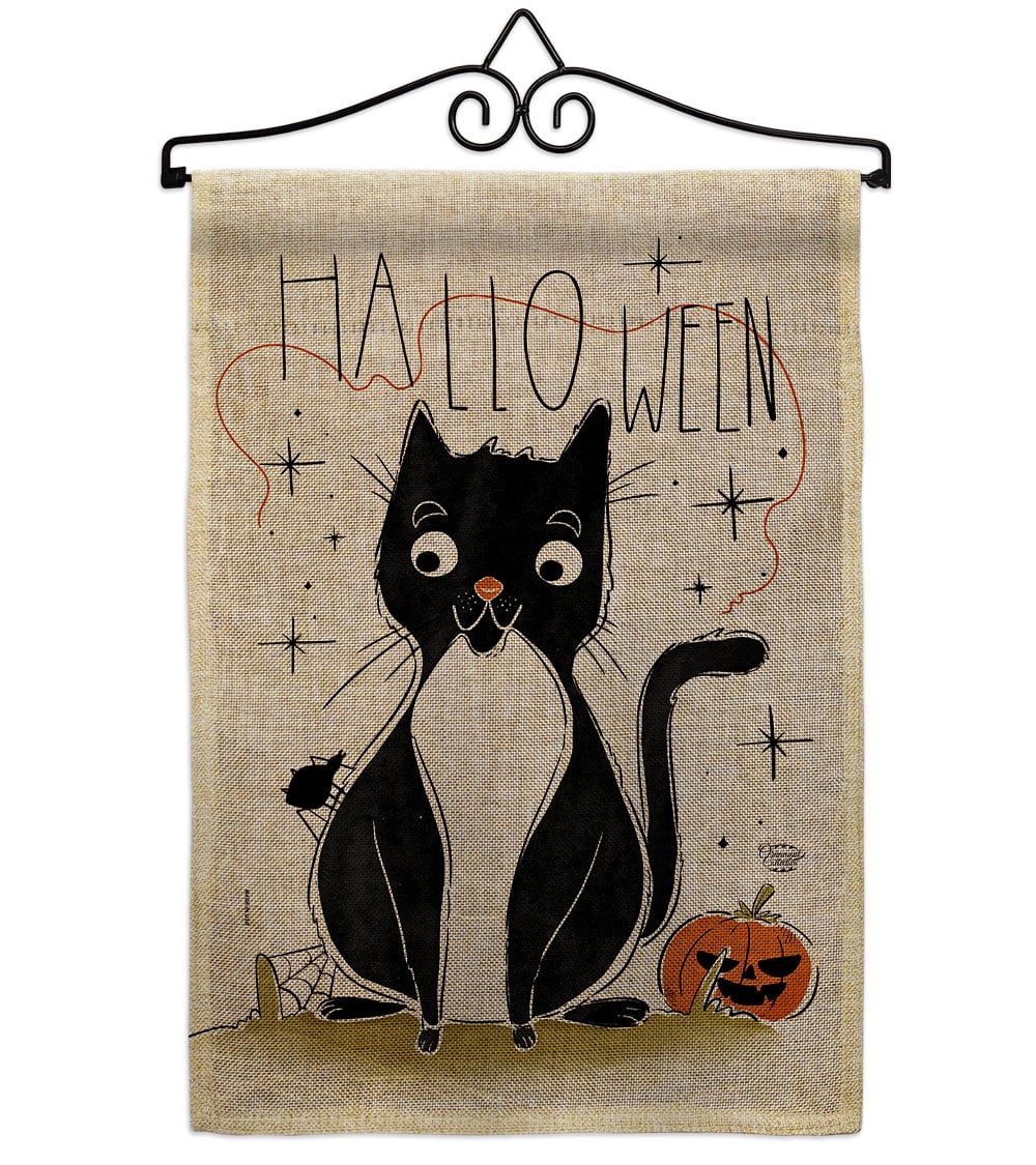 Halloween Tuxedo Cat Falltime 13 x 18.5. in. Double-Sided Decorative Horizontal House Garden Flag Set for Decoration Banner Yard Gift