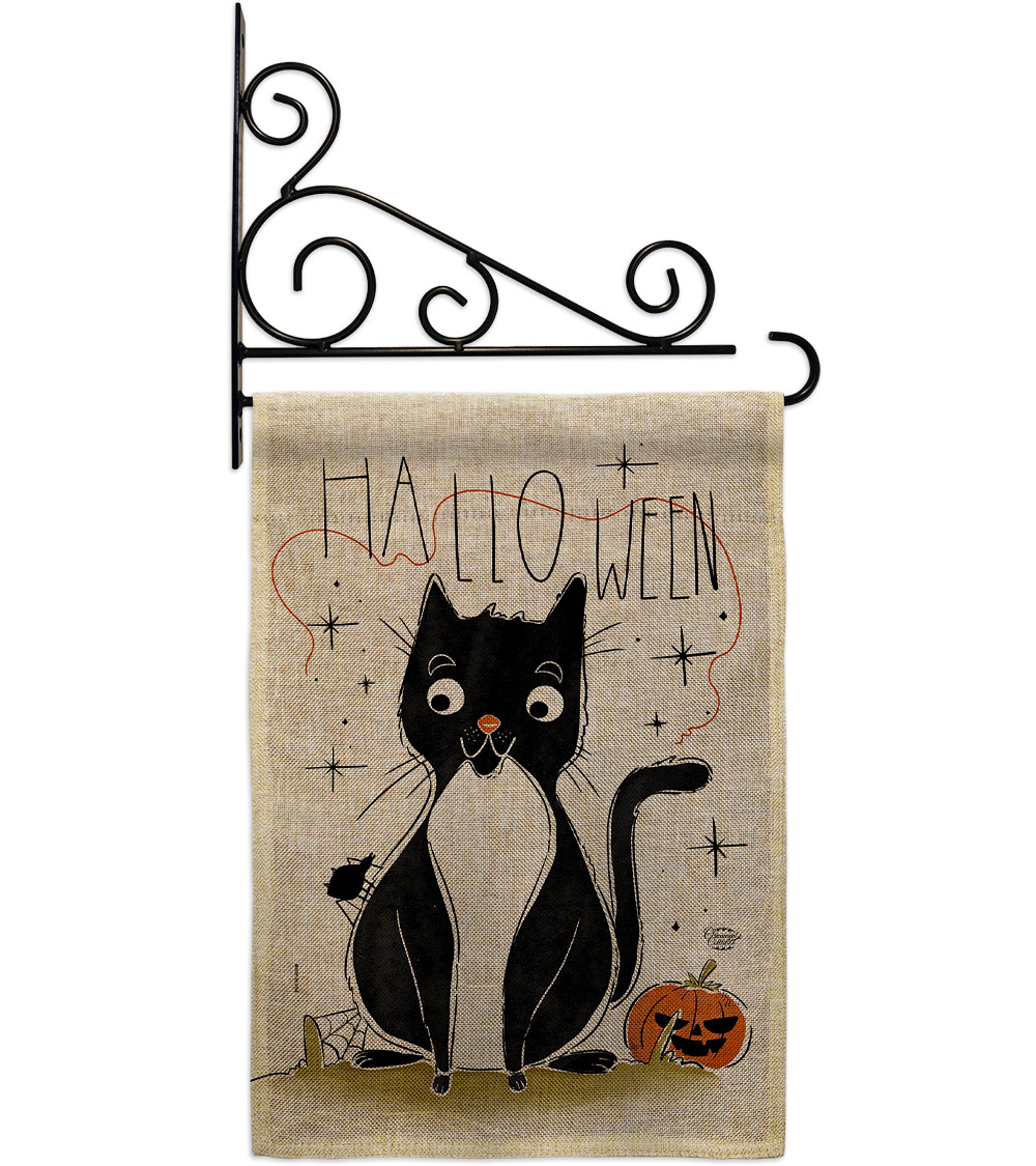 Halloween Tuxedo Cat Falltime 13 x 18.5. in. Double-Sided Decorative Horizontal House Garden Flag Set for Decoration Banner Yard Gift