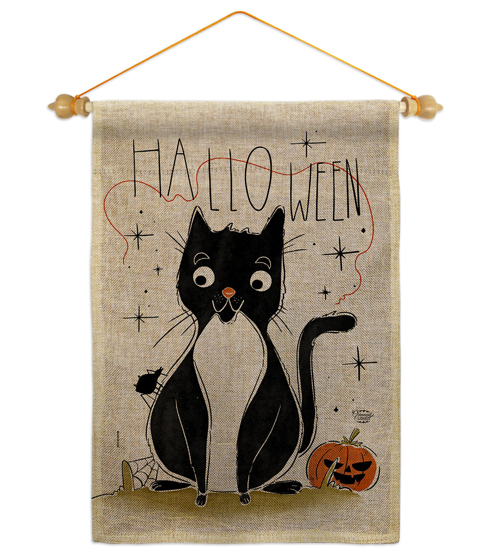 Halloween Tuxedo Cat Falltime 13 x 18.5. in. Double-Sided Decorative Horizontal House Garden Flag Set for Decoration Banner Yard Gift