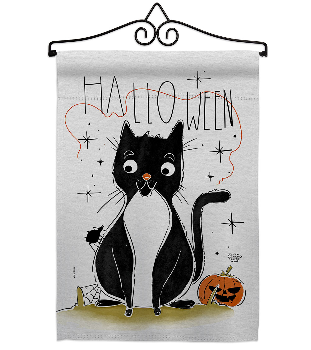 Halloween Tuxedo Cat Falltime 13 x 18.5. in. Double-Sided Decorative Horizontal House Garden Flag Set for Decoration Banner Yard Gift