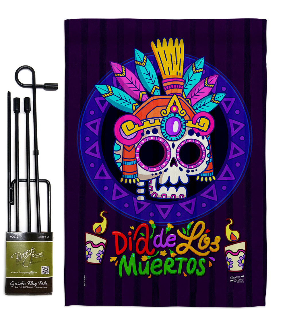 Dia de los Muertos Falltime Day of Diad 13 x 18.5. in. Double-Sided Decorative Horizontal House Garden Flag Set for Decoration Banner Yard Gift