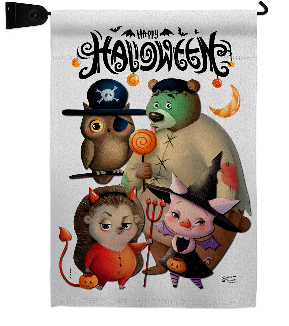 Halloween Friends Falltime 13 x 18.5. in. Double-Sided Decorative Horizontal House Garden Flag Set for Decoration Banner Yard Gift