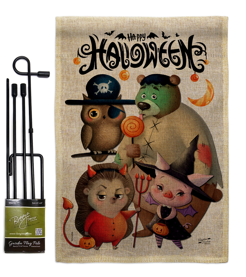 Halloween Friends Falltime 13 x 18.5. in. Double-Sided Decorative Horizontal House Garden Flag Set for Decoration Banner Yard Gift
