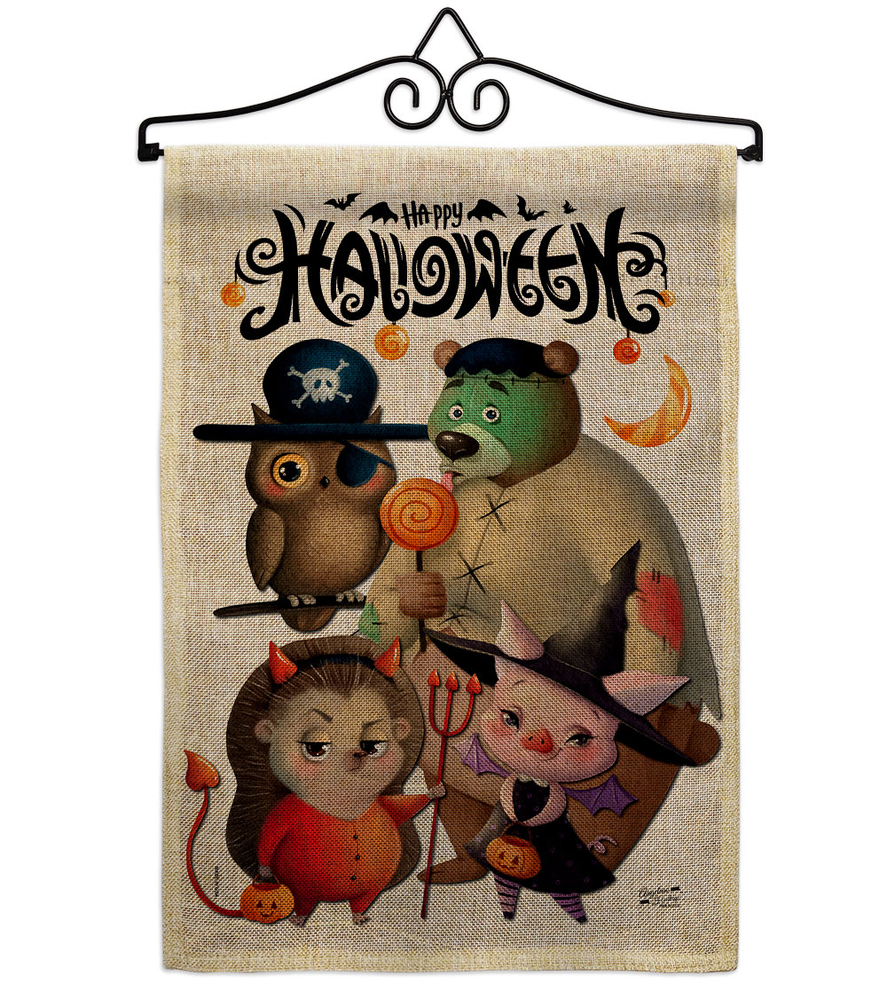 Halloween Friends Falltime 13 x 18.5. in. Double-Sided Decorative Horizontal House Garden Flag Set for Decoration Banner Yard Gift