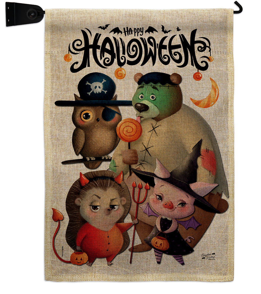 Halloween Friends Falltime 13 x 18.5. in. Double-Sided Decorative Horizontal House Garden Flag Set for Decoration Banner Yard Gift
