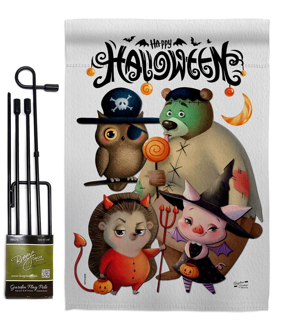 Halloween Friends Falltime 13 x 18.5. in. Double-Sided Decorative Horizontal House Garden Flag Set for Decoration Banner Yard Gift