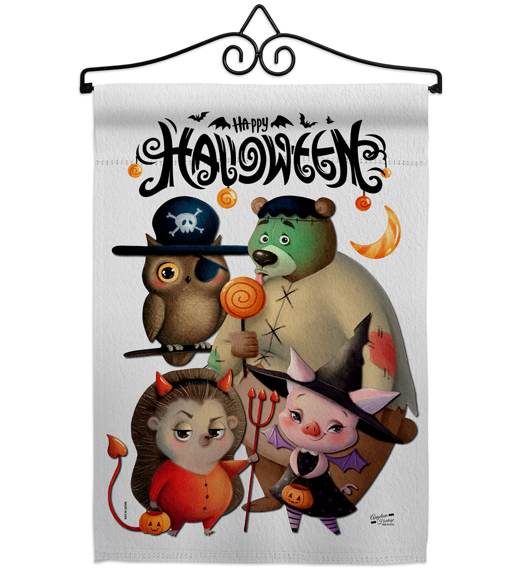 GS130413-P3-02 Halloween Friends Falltime 13 x 18.5. in. Double-Sided Decorative Horizontal House Garden Flag Set for Decoration Banner Yard Gift