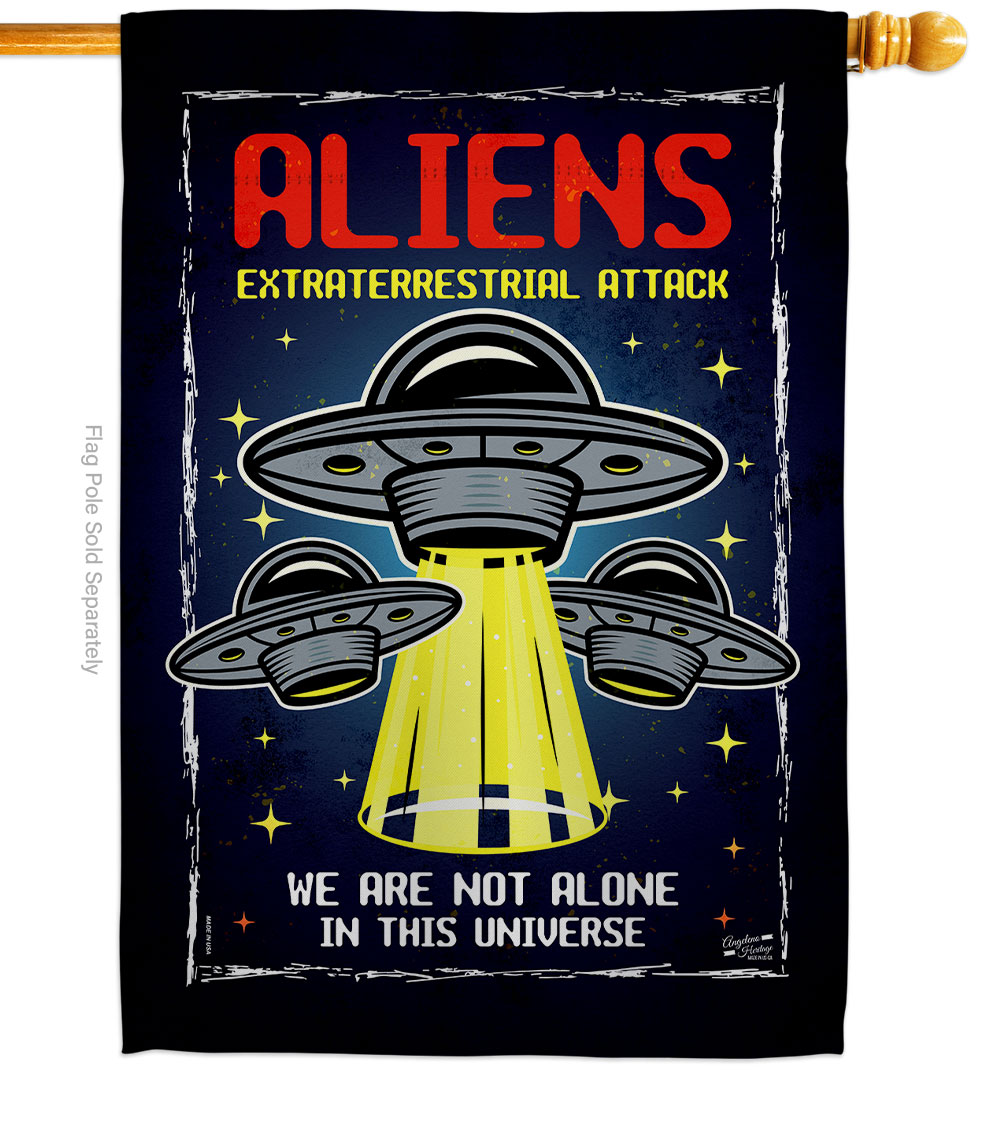 Aliens Attack Cosmos Space Creature 28 x 40 in. Double-Sided Decorative Vertical House Flag for Decoration Banner Garden Yard Gift