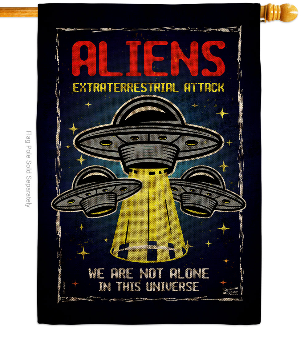 Aliens Attack Cosmos Space Creature 28 x 40 in. Double-Sided Decorative Vertical House Flag for Decoration Banner Garden Yard Gift