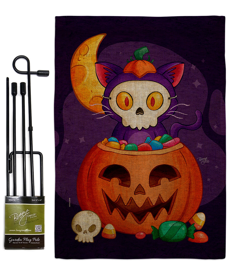 Sneaky Cat Falltime Halloween 13 x 18.5. in. Double-Sided Decorative Vertical House Garden Flag Set for Decoration Banner Yard Gift