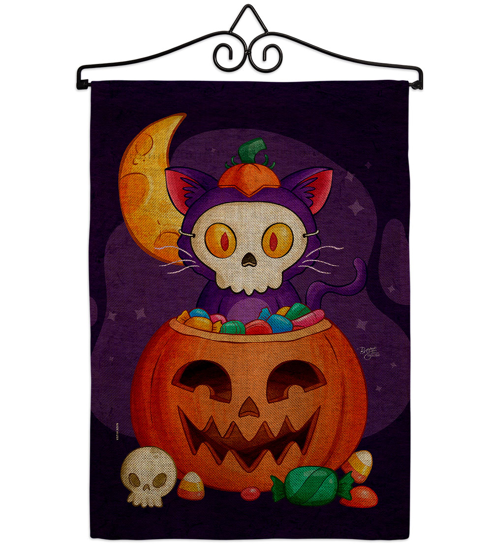 Sneaky Cat Falltime Halloween 13 x 18.5. in. Double-Sided Decorative Vertical House Garden Flag Set for Decoration Banner Yard Gift