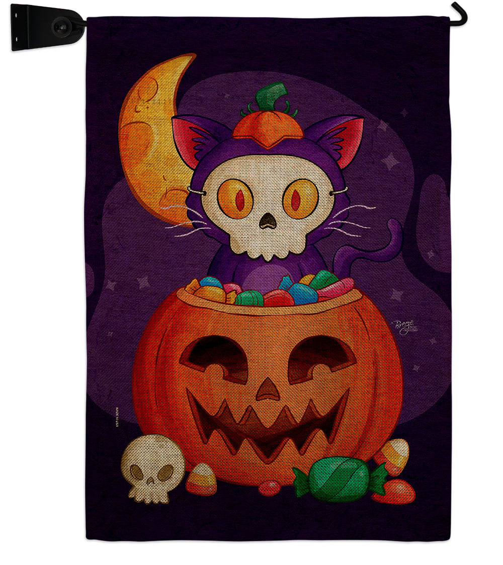 Sneaky Cat Falltime Halloween 13 x 18.5. in. Double-Sided Decorative Vertical House Garden Flag Set for Decoration Banner Yard Gift