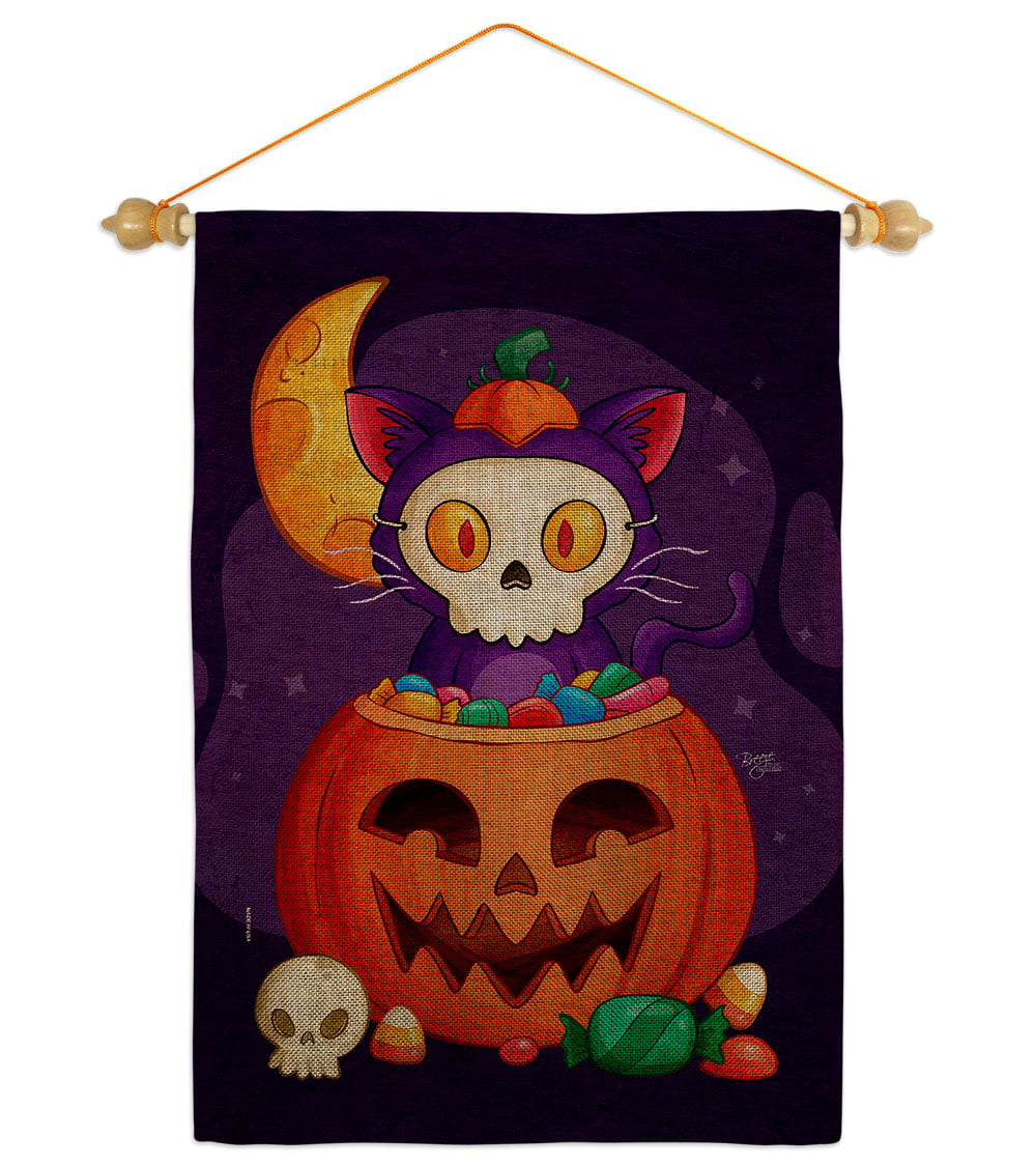 Sneaky Cat Falltime Halloween 13 x 18.5. in. Double-Sided Decorative Vertical House Garden Flag Set for Decoration Banner Yard Gift