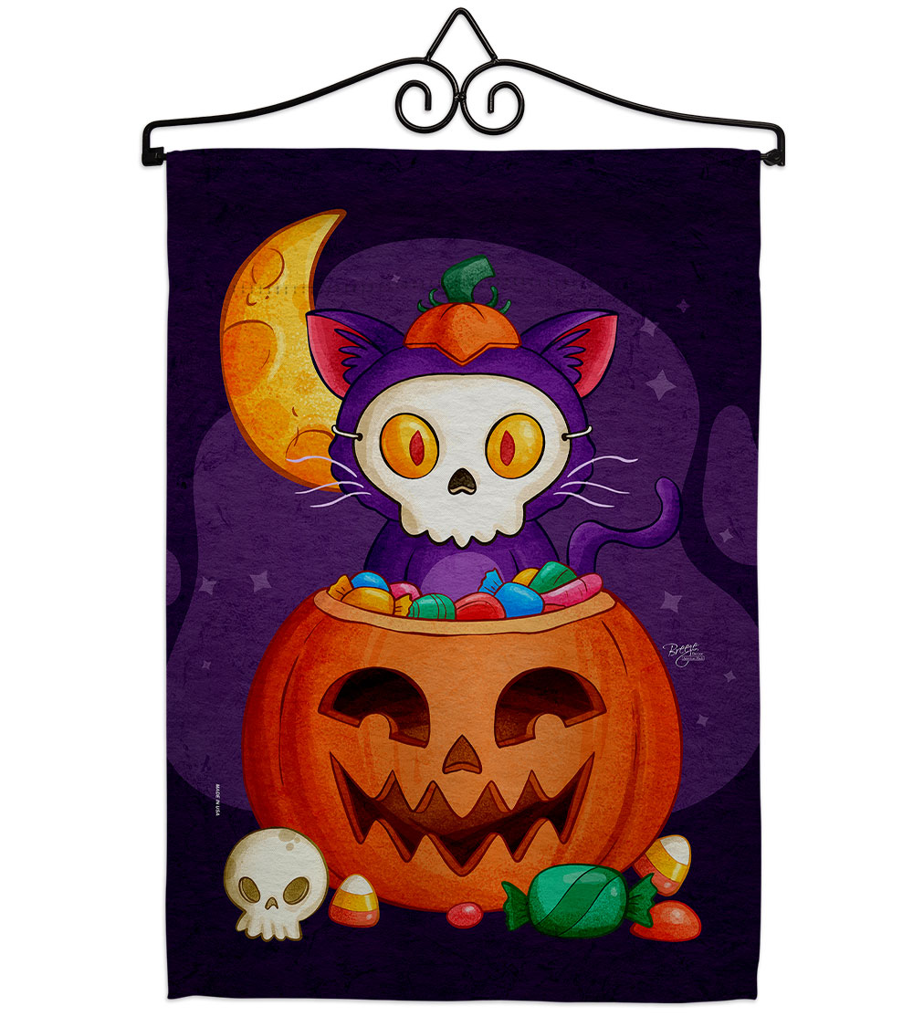 Sneaky Cat Falltime Halloween 13 x 18.5. in. Double-Sided Decorative Vertical House Garden Flag Set for Decoration Banner Yard Gift