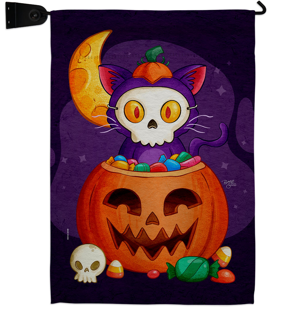 Sneaky Cat Falltime Halloween 13 x 18.5. in. Double-Sided Decorative Vertical House Garden Flag Set for Decoration Banner Yard Gift