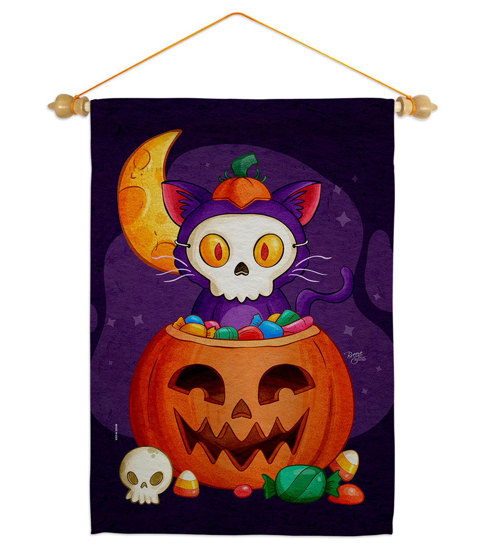 Sneaky Cat Falltime Halloween 13 x 18.5. in. Double-Sided Decorative Vertical House Garden Flag Set for Decoration Banner Yard Gift