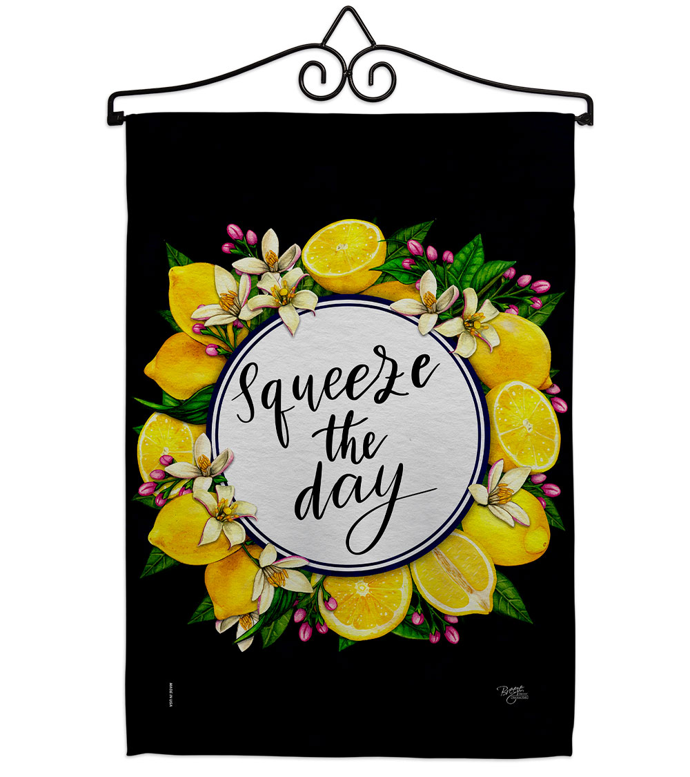 Squeeze the Day Food Fruit 13 x 18.5. in. Double-Sided Decorative Vertical House Garden Flag Set for Decoration Banner Yard Gift