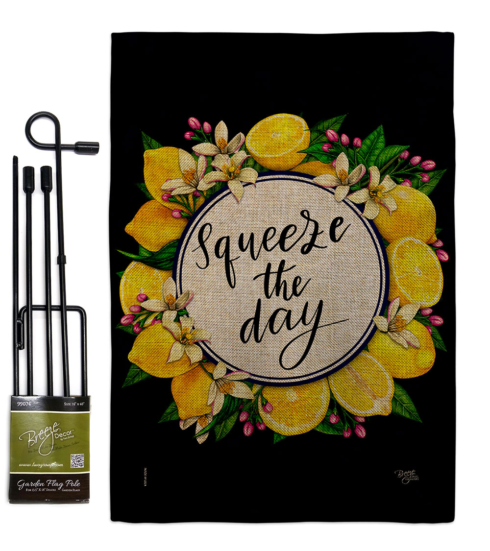 GS120263-DB Squeeze the Day Food Fruit 13 x 18.5. in. Double-Sided Decorative Vertical House Garden Flag Set for Decoration Banner Yard Gift