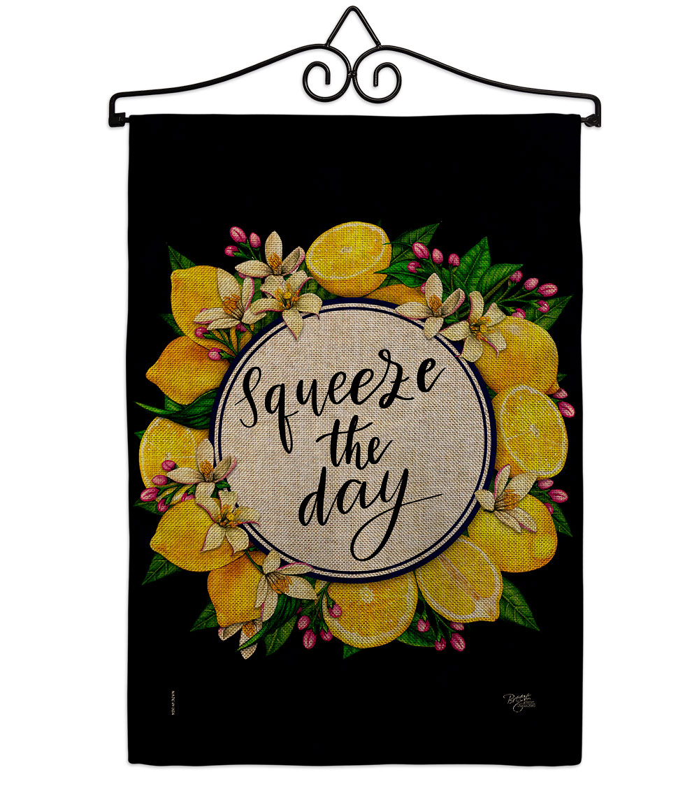 Squeeze the Day Food Fruit 13 x 18.5. in. Double-Sided Decorative Vertical House Garden Flag Set for Decoration Banner Yard Gift