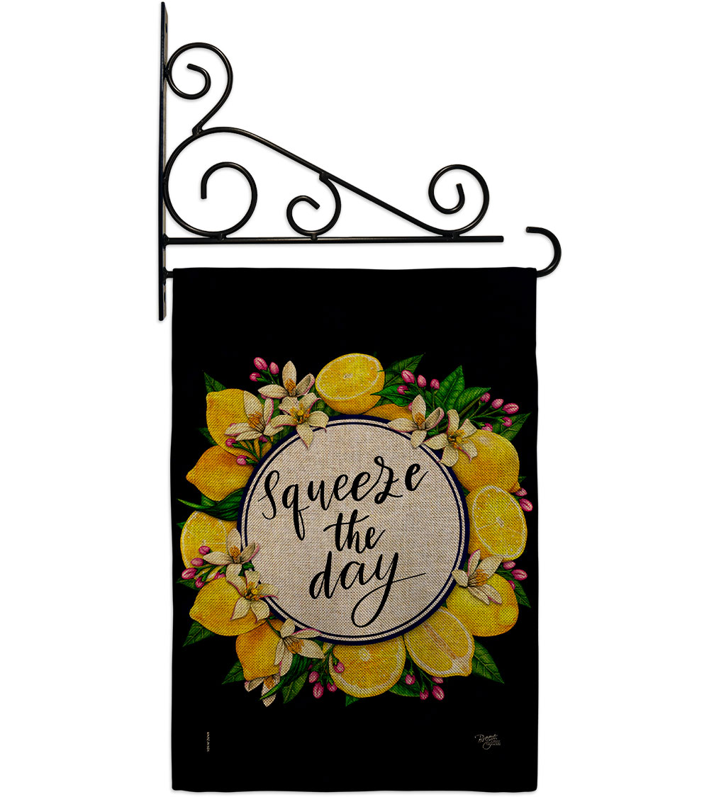 Squeeze the Day Food Fruit 13 x 18.5. in. Double-Sided Decorative Vertical House Garden Flag Set for Decoration Banner Yard Gift