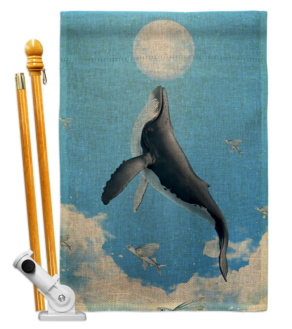 Flying Whale Animals Sea Creature 28 x 40 in. Double-Sided Decorative Horizontal Flags for Decoration Banner Garden Yard Gift