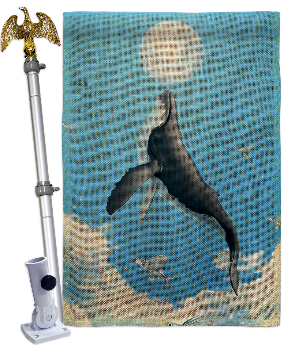 Flying Whale Animals Sea Creature 28 x 40 in. Double-Sided Decorative Horizontal Flags for Decoration Banner Garden Yard Gift