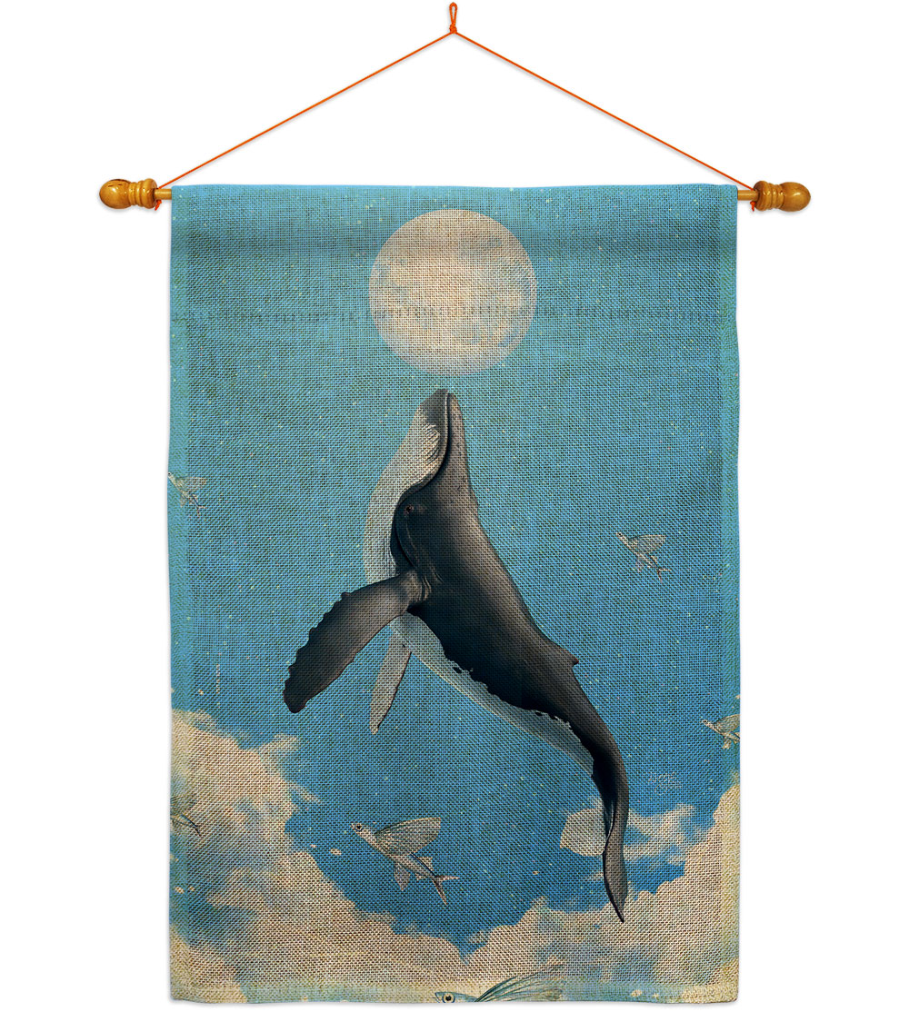 Flying Whale Animals Sea Creature 28 x 40 in. Double-Sided Decorative Horizontal Flags for Decoration Banner Garden Yard Gift