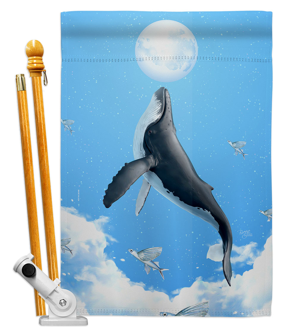 Flying Whale Animals Sea Creature 28 x 40 in. Double-Sided Decorative Horizontal Flags for Decoration Banner Garden Yard Gift