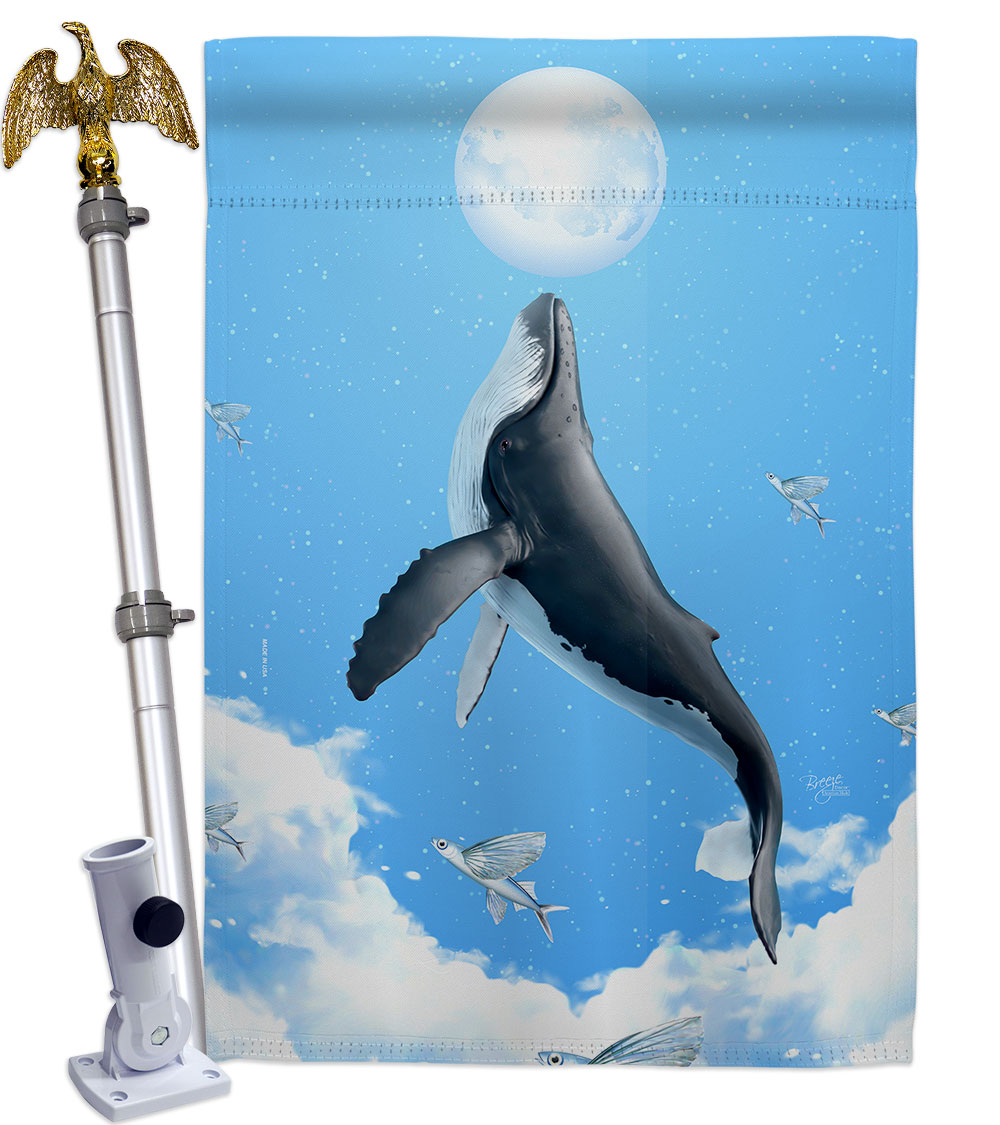 Flying Whale Animals Sea Creature 28 x 40 in. Double-Sided Decorative Horizontal Flags for Decoration Banner Garden Yard Gift