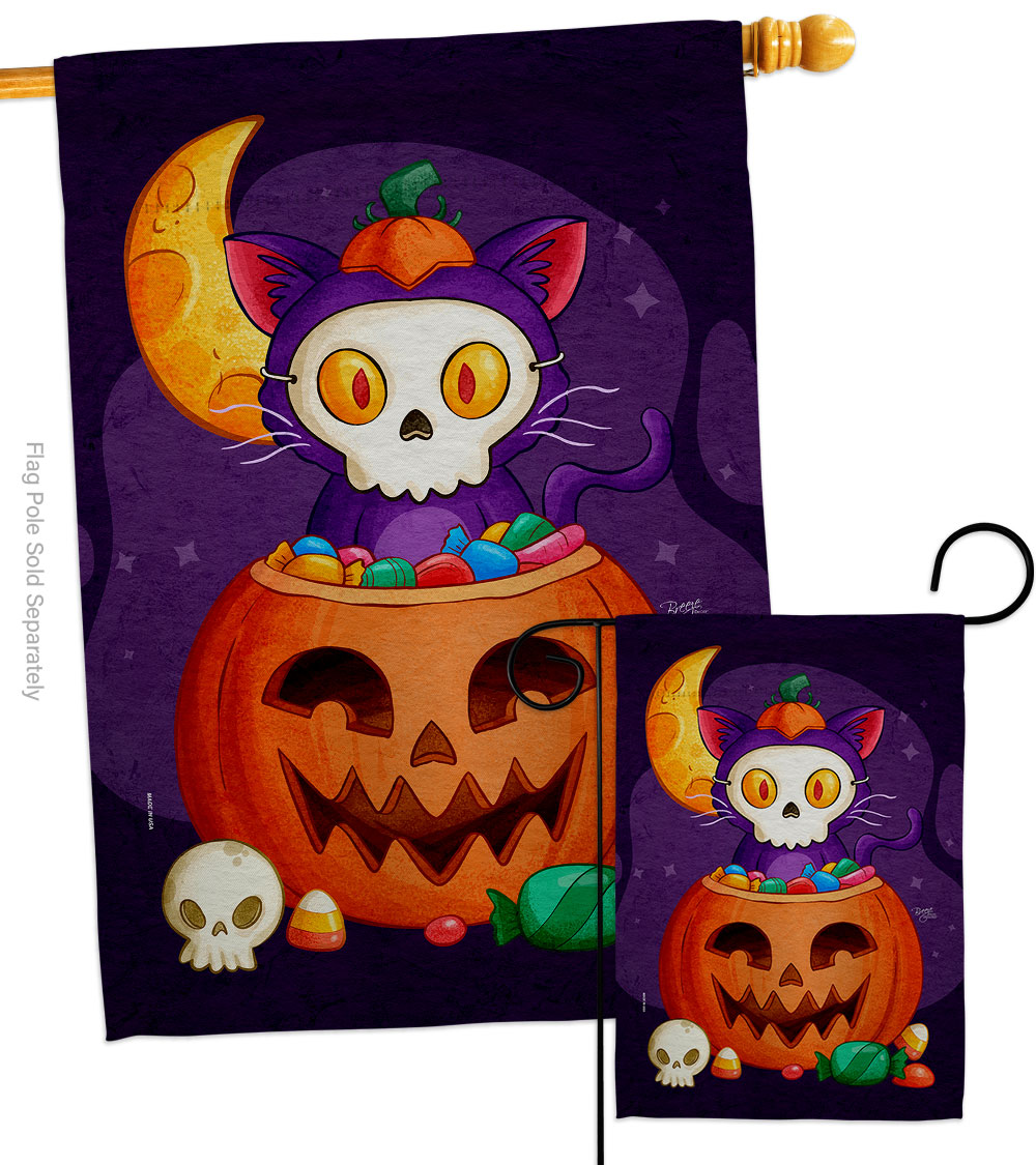 Sneaky Cat Falltime Halloween 28 x 40 in. Double-Sided Decorative Vertical House Flags Set for Decoration Banner Garden Yard Gift