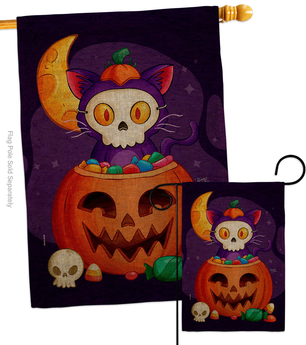 S120261-DB Sneaky Cat Falltime Halloween 28 x 40 in. Double-Sided Decorative Vertical House Flags Set for Decoration Banner Garden Yard Gift