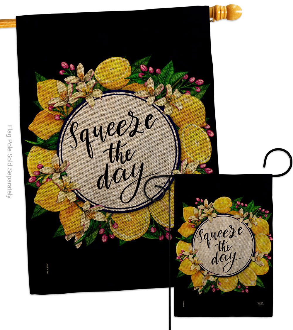 Squeeze the Day Food Fruit 28 x 40 in. Double-Sided Decorative Vertical House Flags Set for Decoration Banner Garden Yard Gift