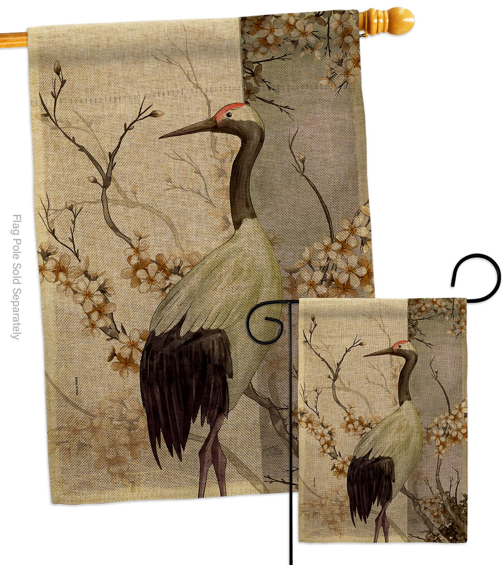 Red Crowned Crane Animals Bird 28 x 40 in. Double-Sided Decorative Vertical House Flags Set for Decoration Banner Garden Yard Gift