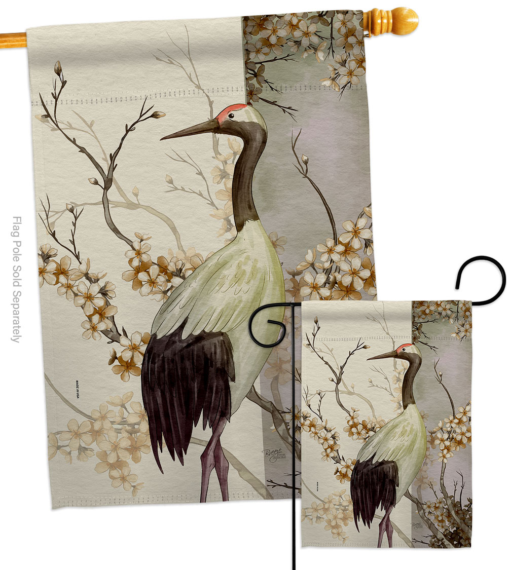 Red Crowned Crane Animals Bird 28 x 40 in. Double-Sided Decorative Vertical House Flags Set for Decoration Banner Garden Yard Gift
