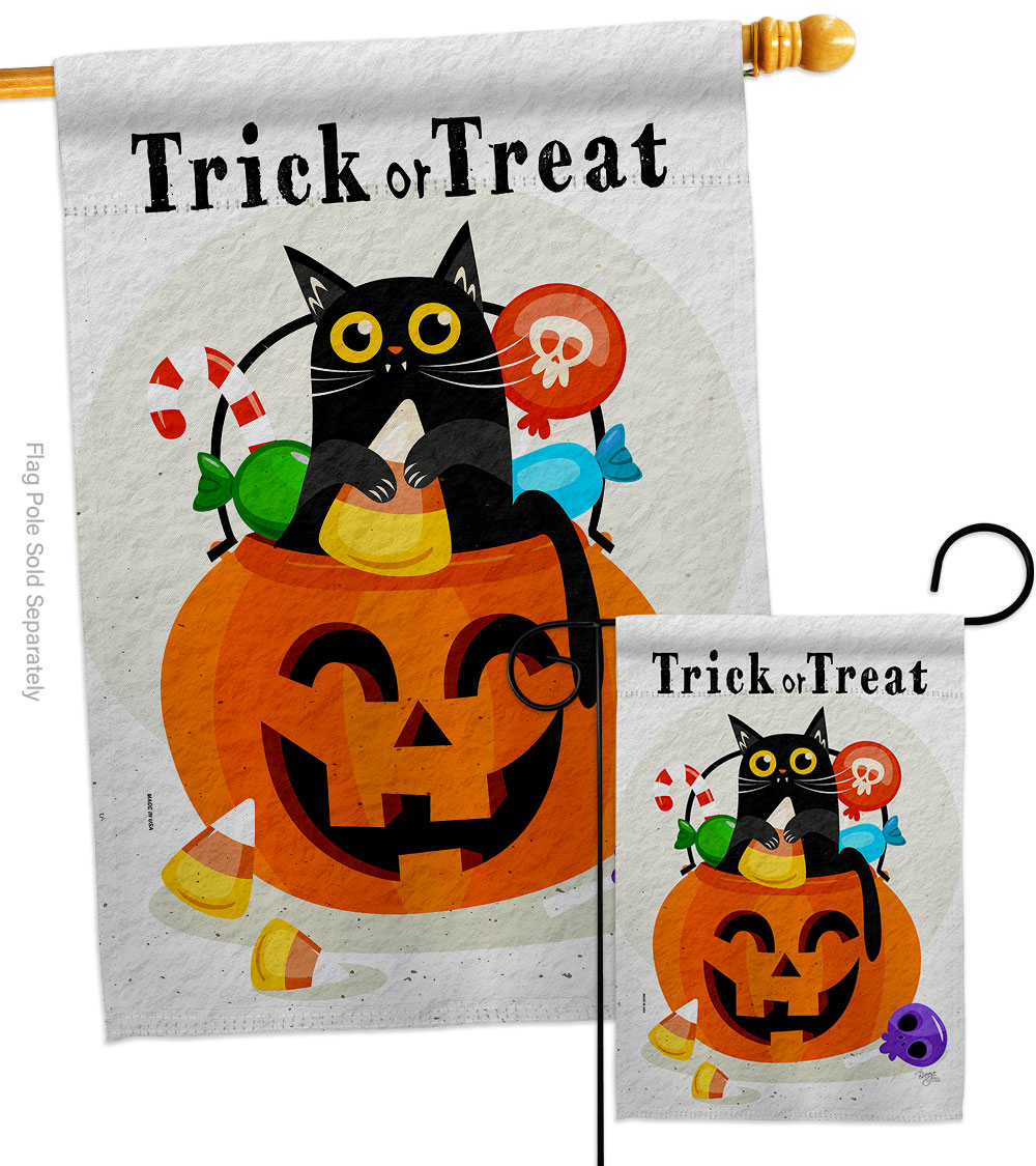 Silly Halloween Kitty Falltime 28 x 40 in. Double-Sided Decorative Horizontal House Flags Set for Decoration Banner Garden Yard Gift